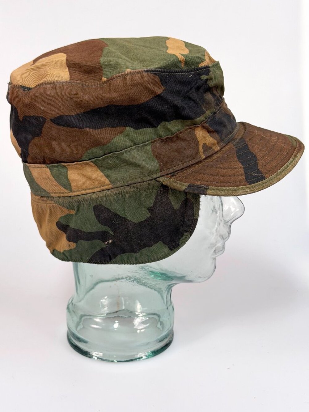 Vintage 1987 US Army Woodland Camo Field Cap Propper Winter Ear Flaps Hat 7 1/8